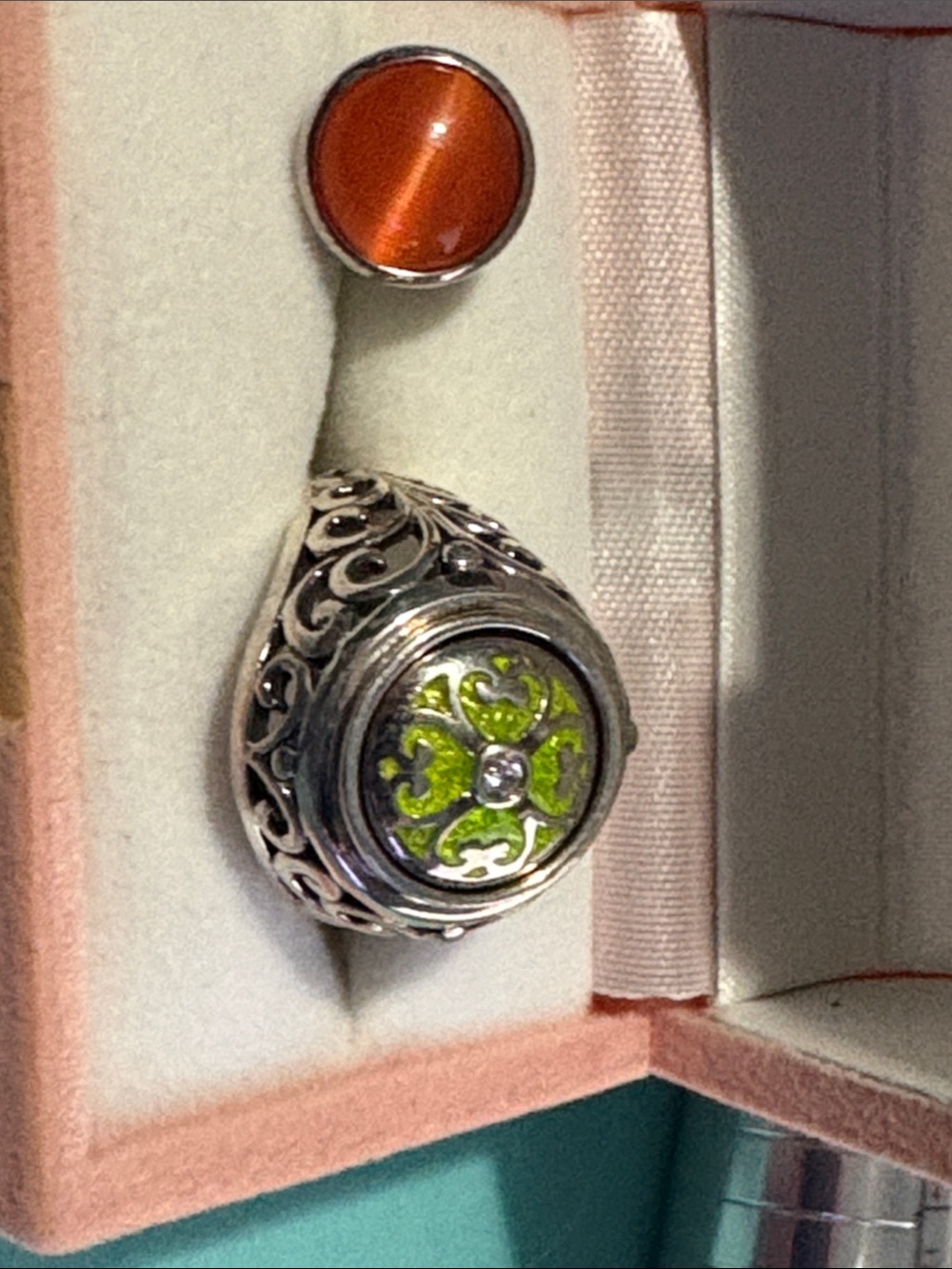 Kameleon Jewel Pop Sterling Silver Ring with Green Enamel  extra Pop 2A